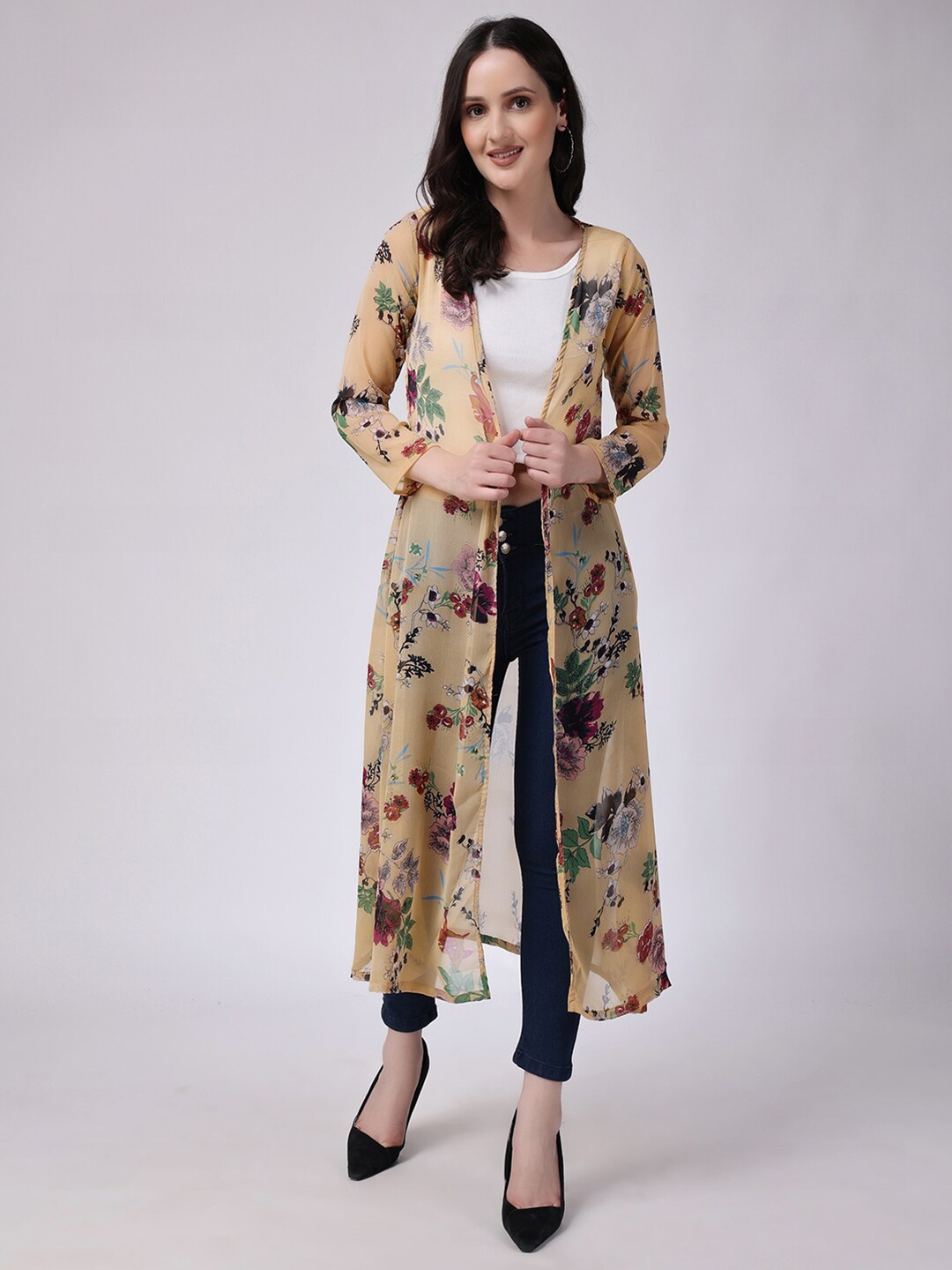 

SCORPIUS Floral Printed Longline Shrug, Yellow