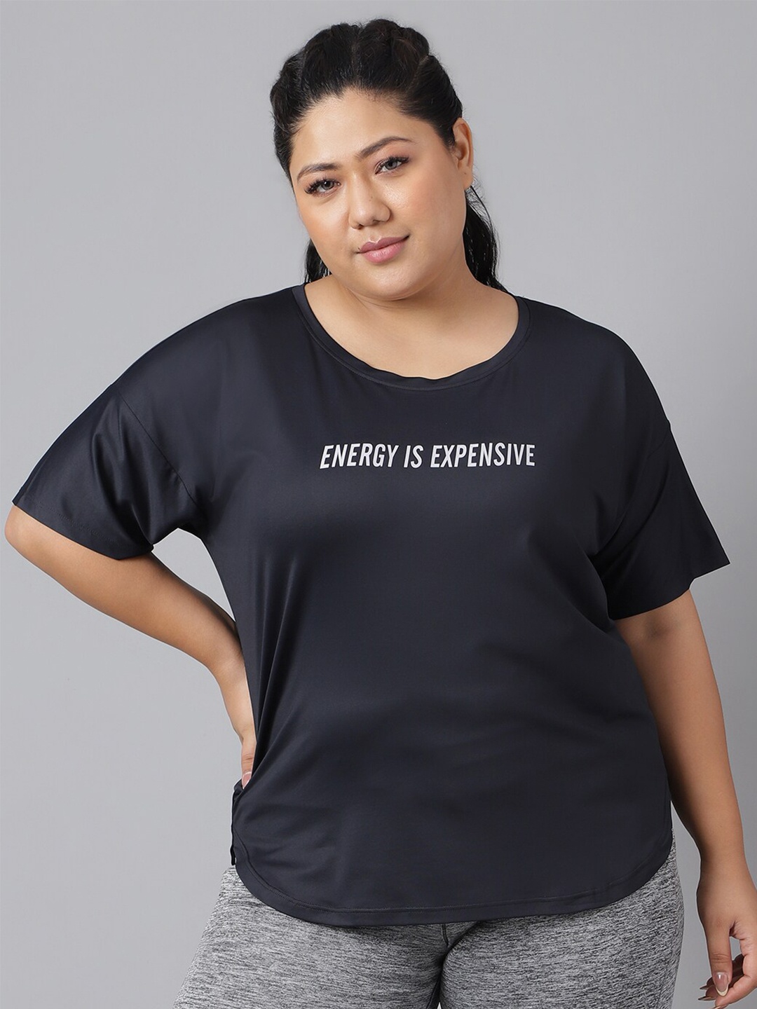 

MKH Plus Size Typography Printed Relaxed Fit Dri FIT T-shirt, Black