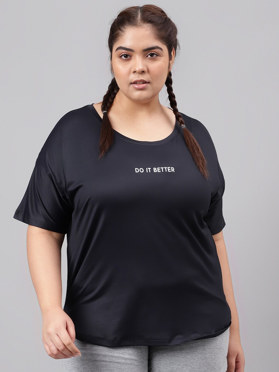 

MKH Plus Size Relaxed Fit Typography Printed Round Neck Short Sleeve Dri-FIT T-shirt, Black