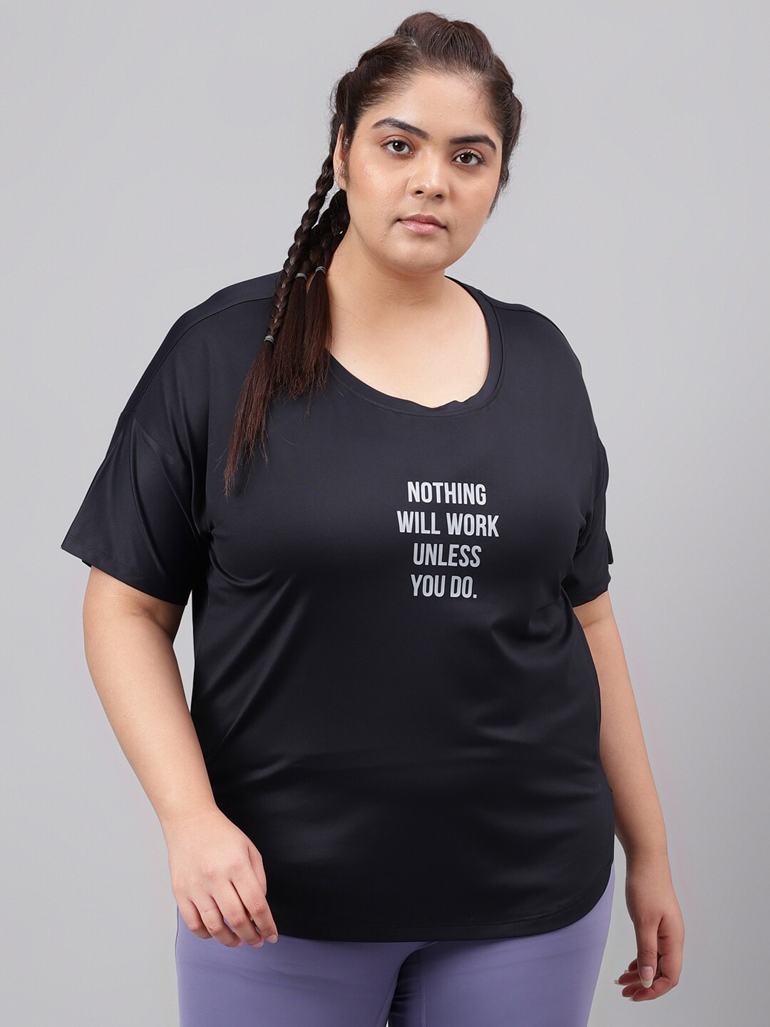 

MKH Plus Size Relaxed Fit Typography Printed Round Neck Short Sleeve Dri-FIT T-shirt, Black