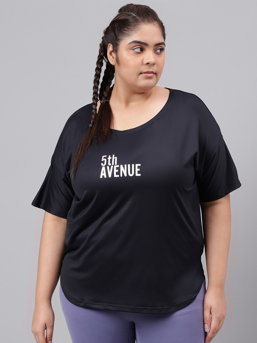 

MKH Plus Size Dri-FIT Typography Printed Round Neck Relaxed Fit T-Shirt, Black