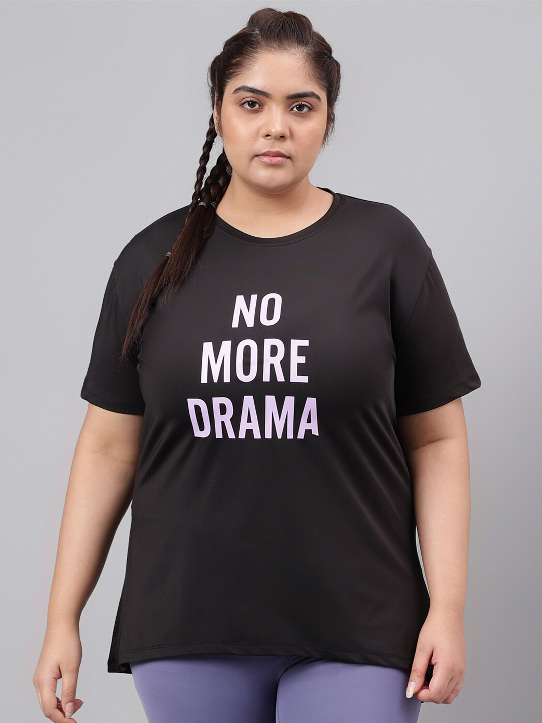 

MKH Plus Size Typography Printed Dri-FIT Sports T-Shirt, Black