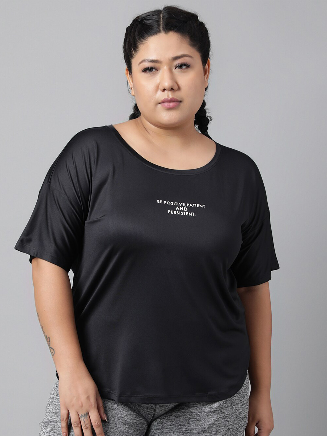 

MKH Plus Size Typography Printed Relaxed Fit Dri-FIT T-shirt, Black