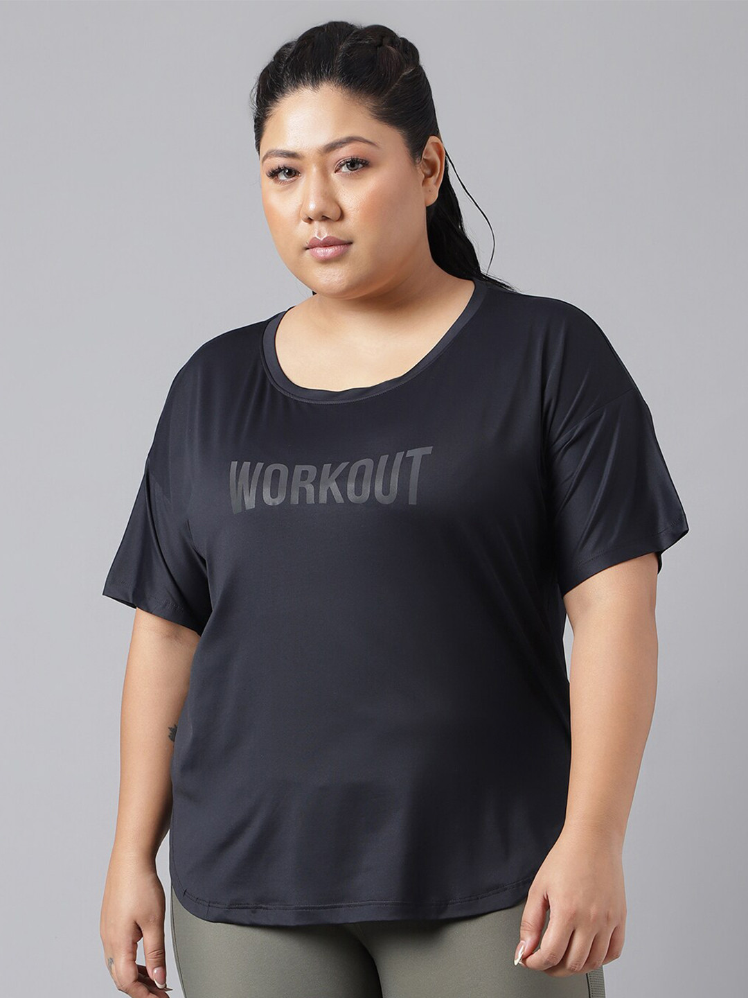 

MKH Plus Size Dri-FIT Typography Printed Round Neck Relaxed Fit T-Shirt, Black