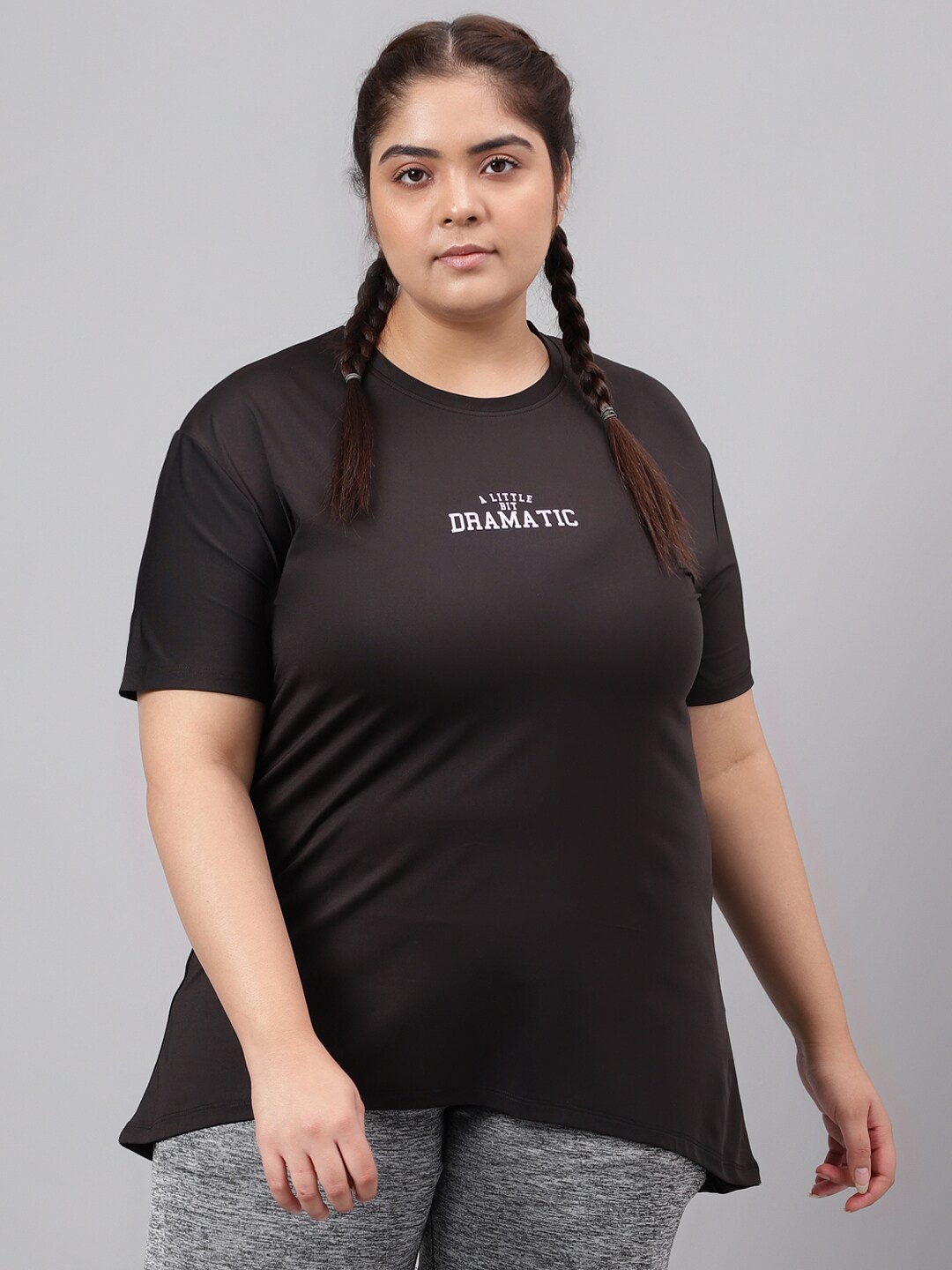 

MKH Plus Size Dri-FIT Typography Printed Round Neck Relaxed Fit T-Shirt, Black