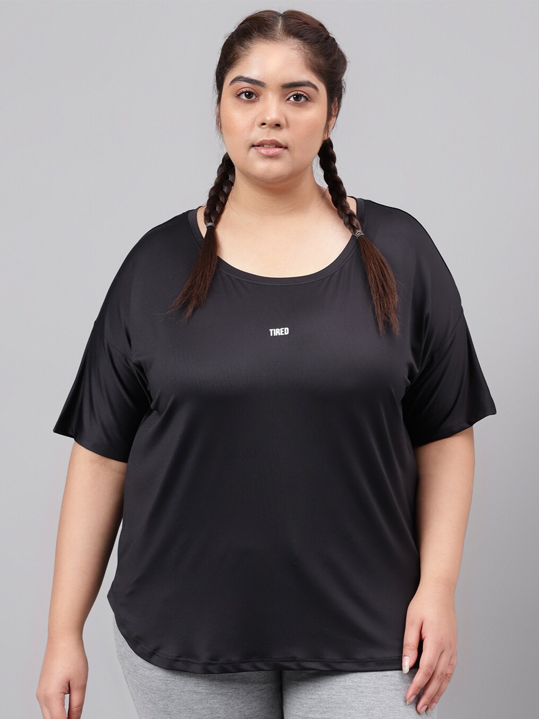 

MKH Plus Size Relaxed Fit Typography Printed Dri-FIT Technology Sports T-shirt, Black