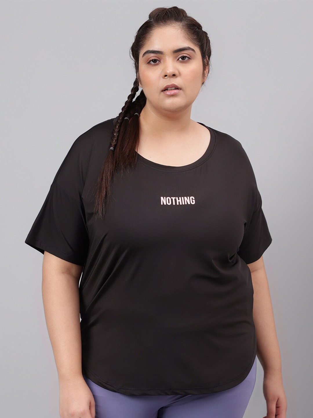 

MKH Plus Size Relaxed Fit Typography Printed Round Neck Short Sleeve Dri-FIT T-shirt, Black