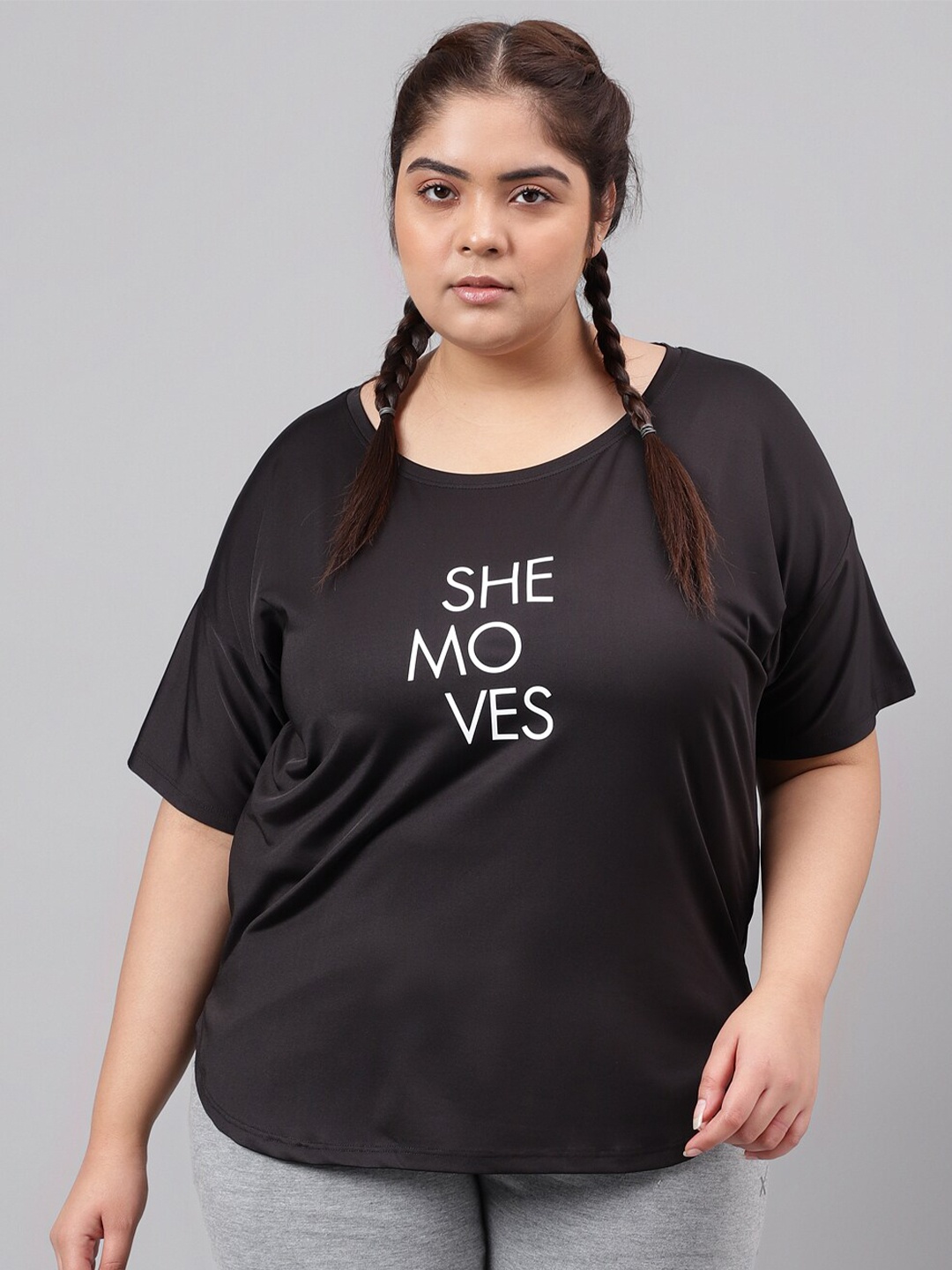 

MKH Plus Size Typography Printed Dri-FIT Relaxed Fit Training T-shirt, Black
