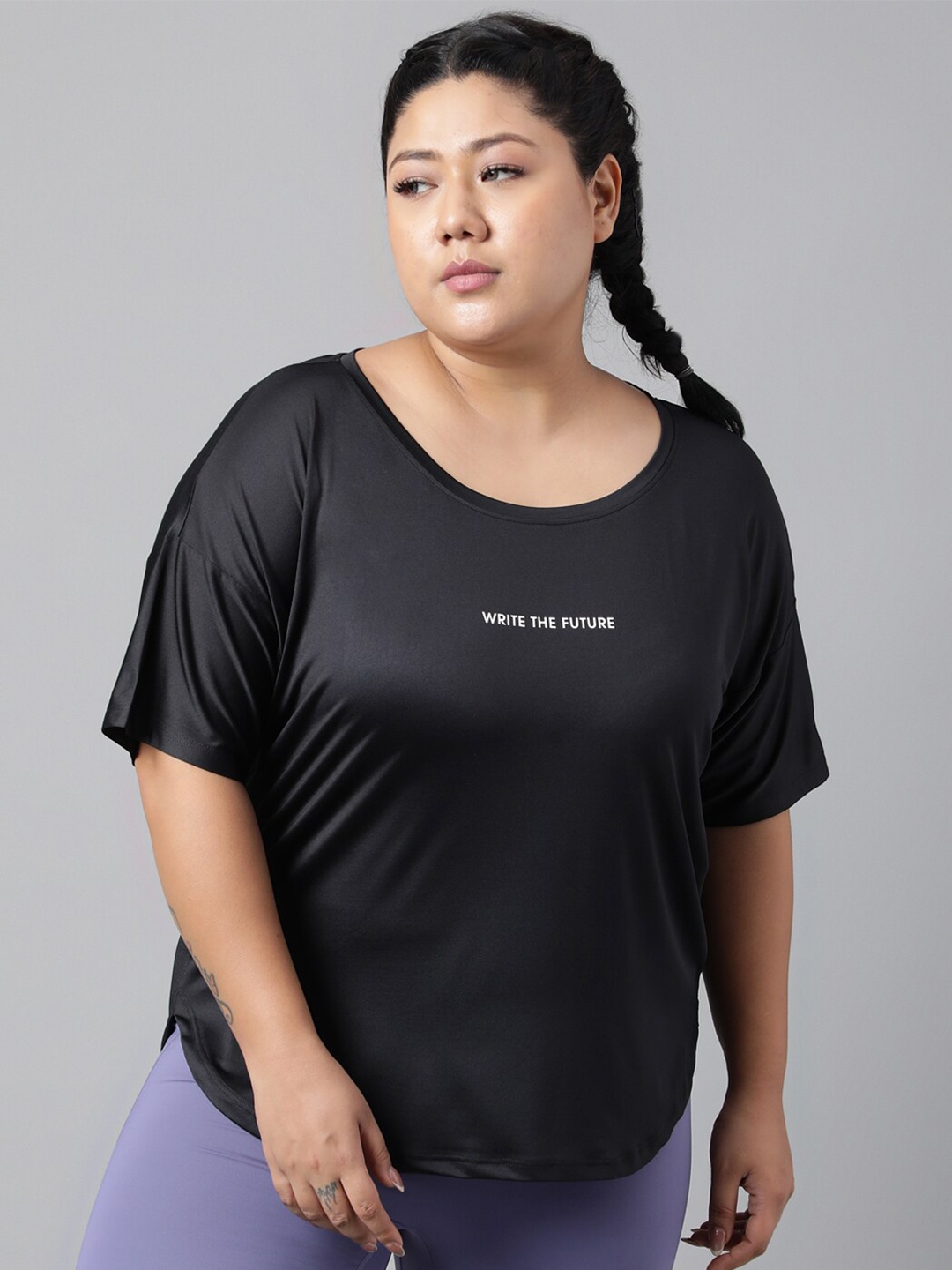 

MKH Plus Size Relaxed Fit Typography Printed Dri-FIT Technology Sports T-shirt, Black