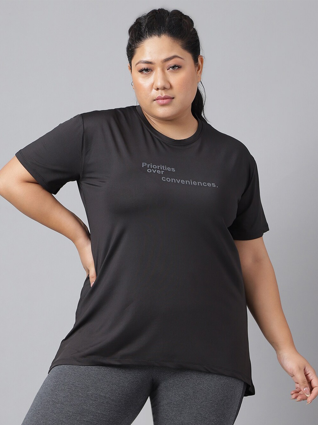 

MKH Plus Size Typography Printed Relaxed Fit Dri-FIT T-shirt, Black