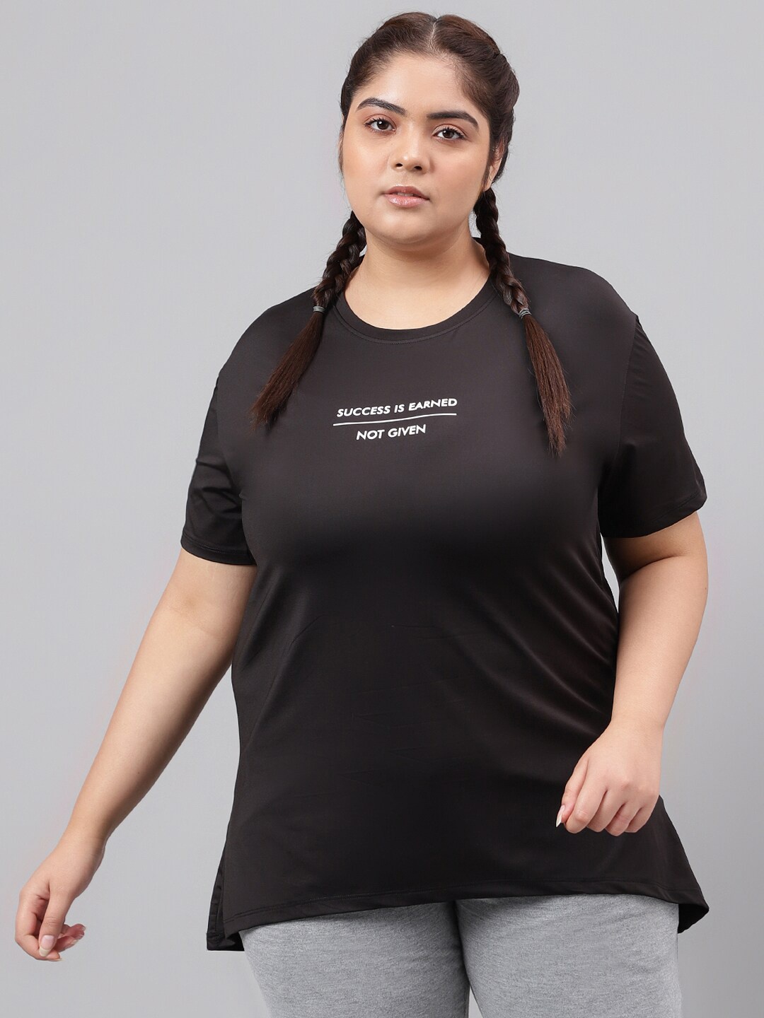 

MKH Typography Printed Plus Size Drop Shoulder Sleeves Relaxed Fit Dri-FIT Sports T-shirt, Black
