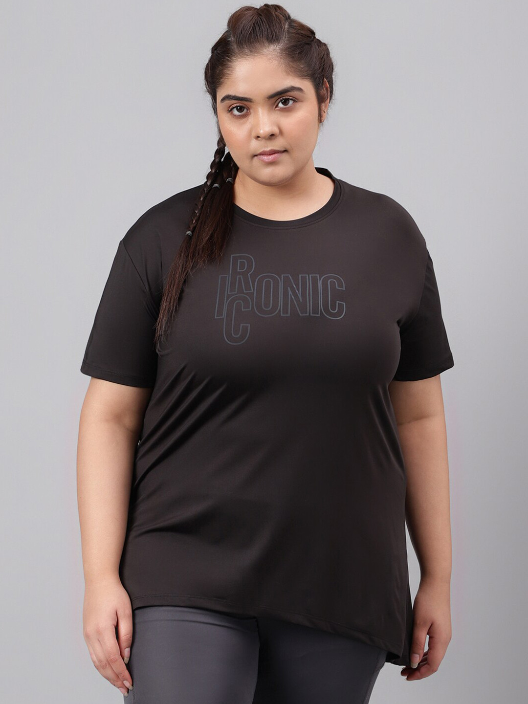 

MKH Plus Size Typography Printed Drop Shoulder Sleeves Relaxed Fit Dri-FIT Sports T-Shirt, Black