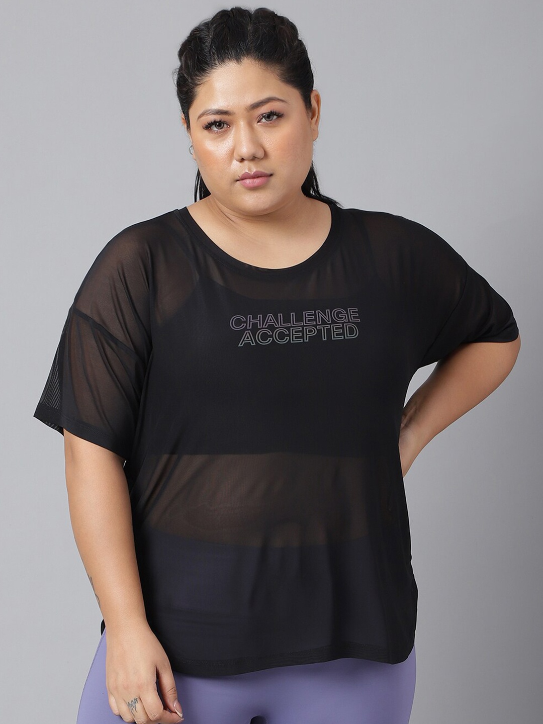 

MKH Plus Size Relaxed Fit Typography Printed Round Neck Short Sleeve Dri-FIT T-shirt, Black