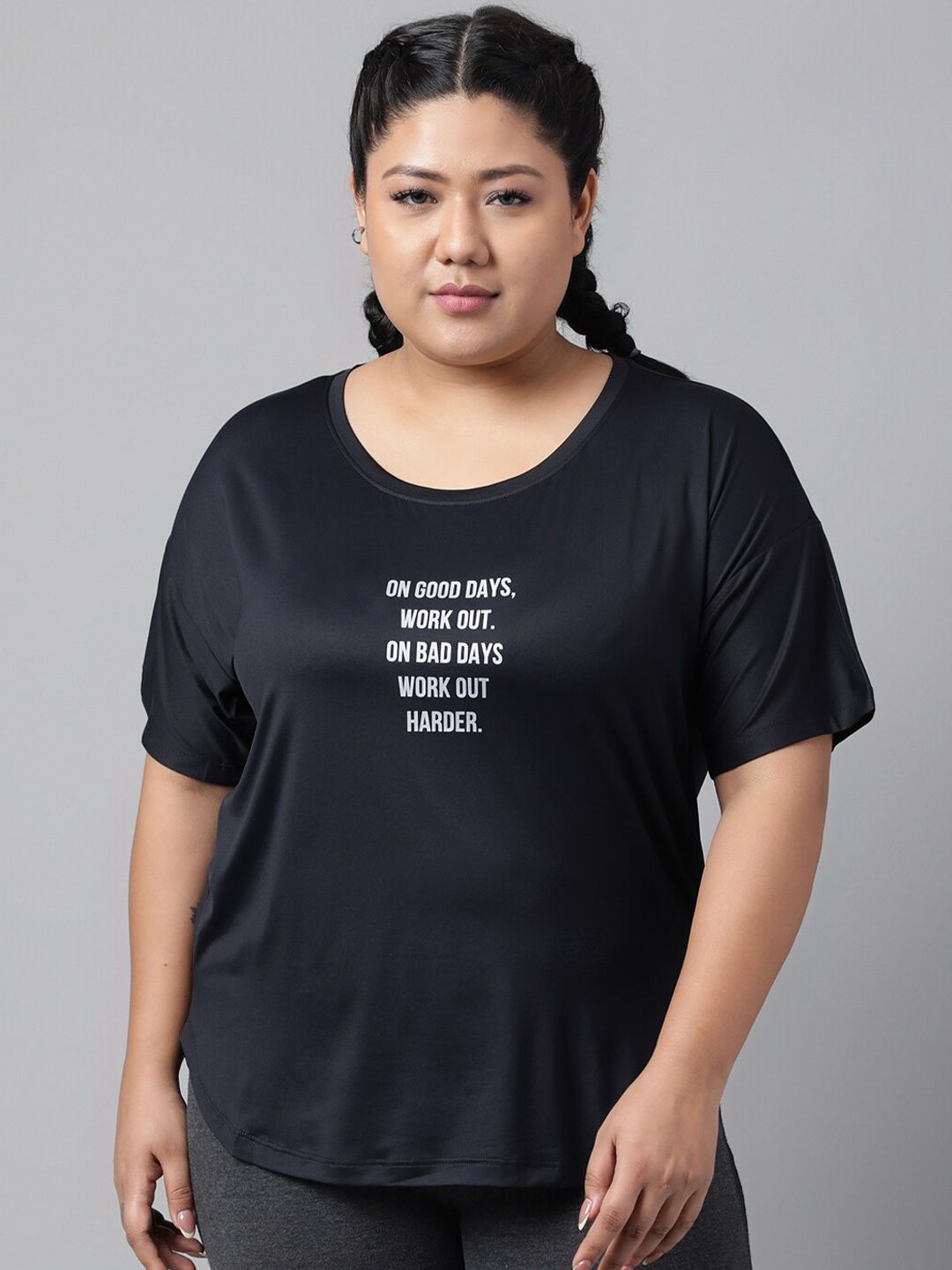

MKH Plus Size Typography Printed Relaxed Fit Dri FIT T-shirt, Black