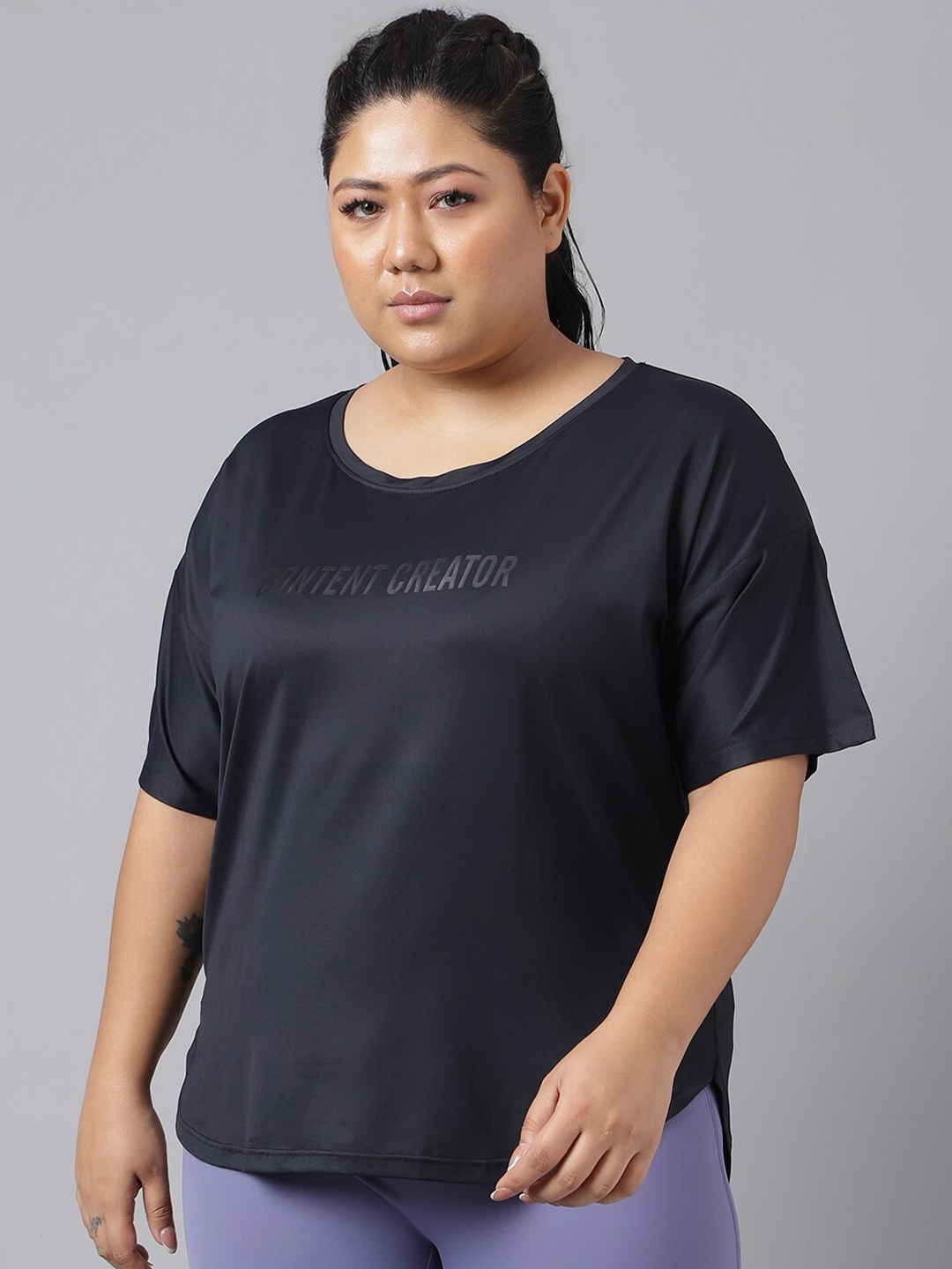 

MKH Plus Size Typography Printed Relaxed Fit Dri FIT T-shirt, Black