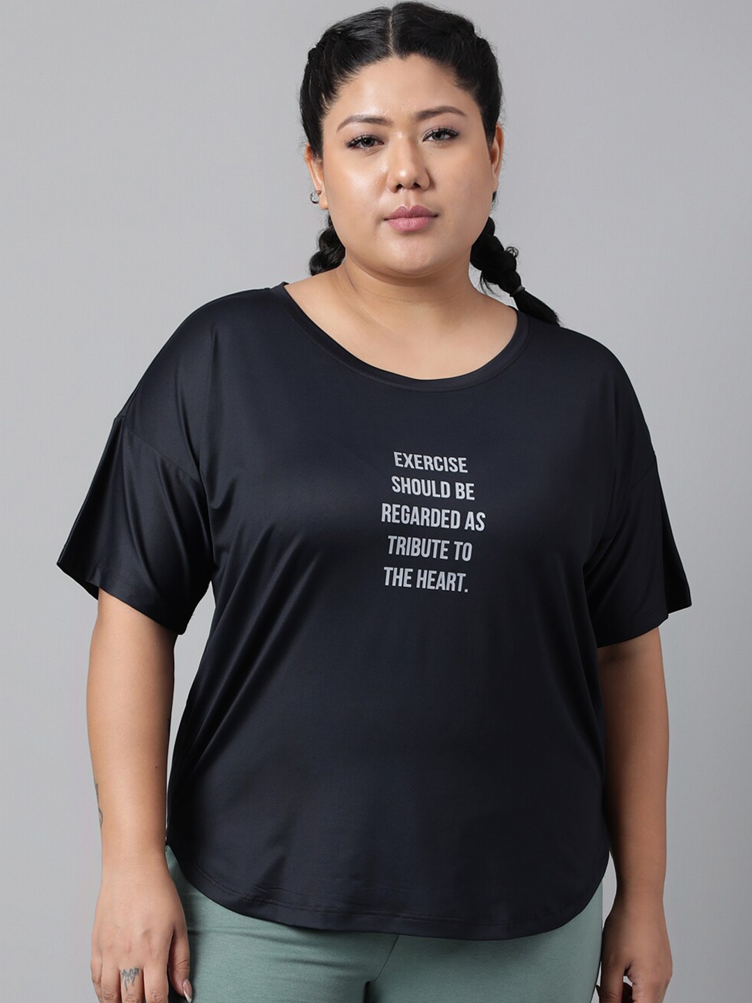 

MKH Typography Printed Plus Size Drop Shoulder Sleeves Relaxed Fit Dri-FIT Sports T-shirt, Black