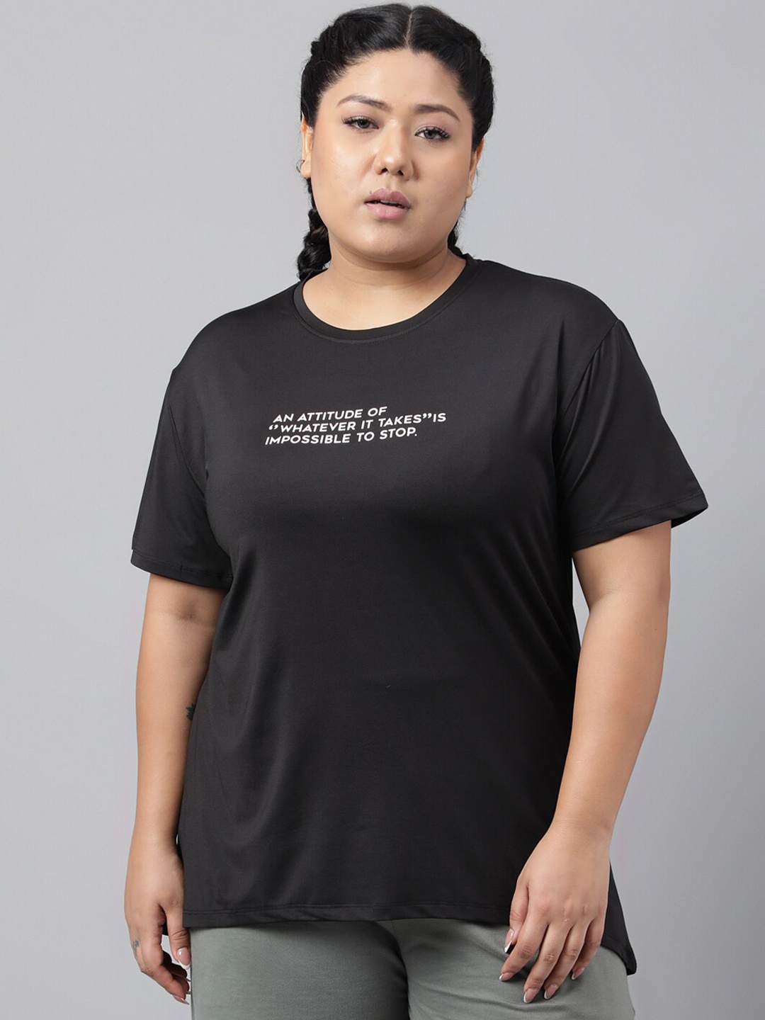 

MKH Plus Size Typography Printed Relaxed Fit Dri-FIT T-shirt, Black
