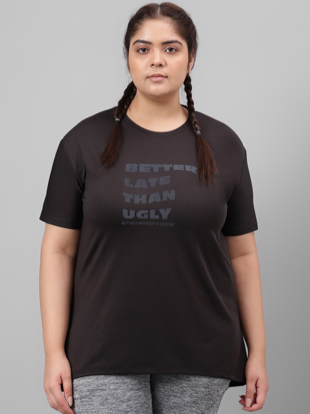 

MKH Plus Size Typography Printed Relaxed Fit Dri FIT T-shirt, Black
