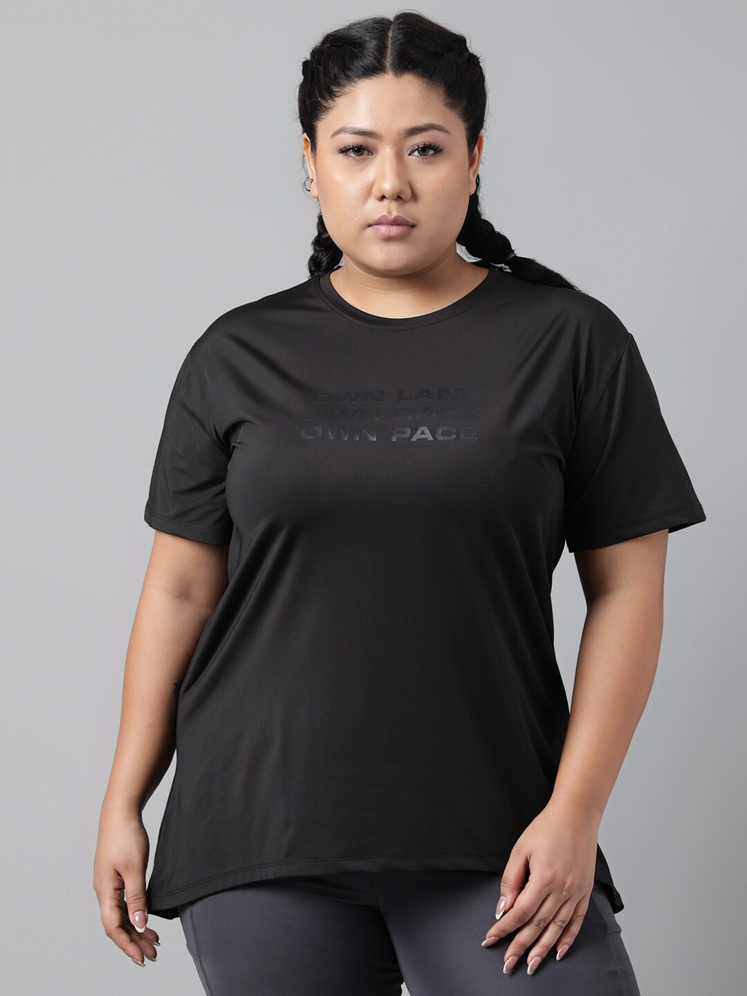 MKH Plus Size Drop-Shoulder Sleeves Relaxed Fit Dri-FIT T-shirt, Black