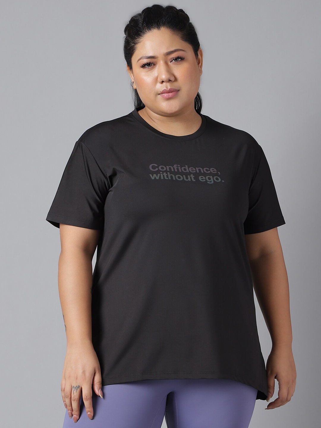 

MKH Plus Size Typography Printed Relaxed Fit Dri-FIT T-shirt, Black
