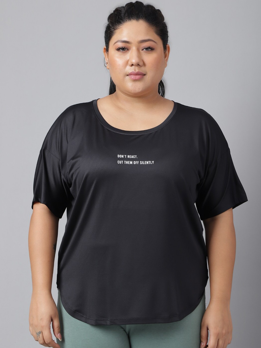 

MKH Plus Size Typography Printed Relaxed Fit Dri-FIT Sports T-shirt, Black