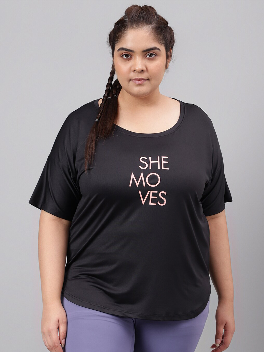 

MKH Plus Size Dri-FIT Typography Printed Round Neck Relaxed Fit T-Shirt, Black