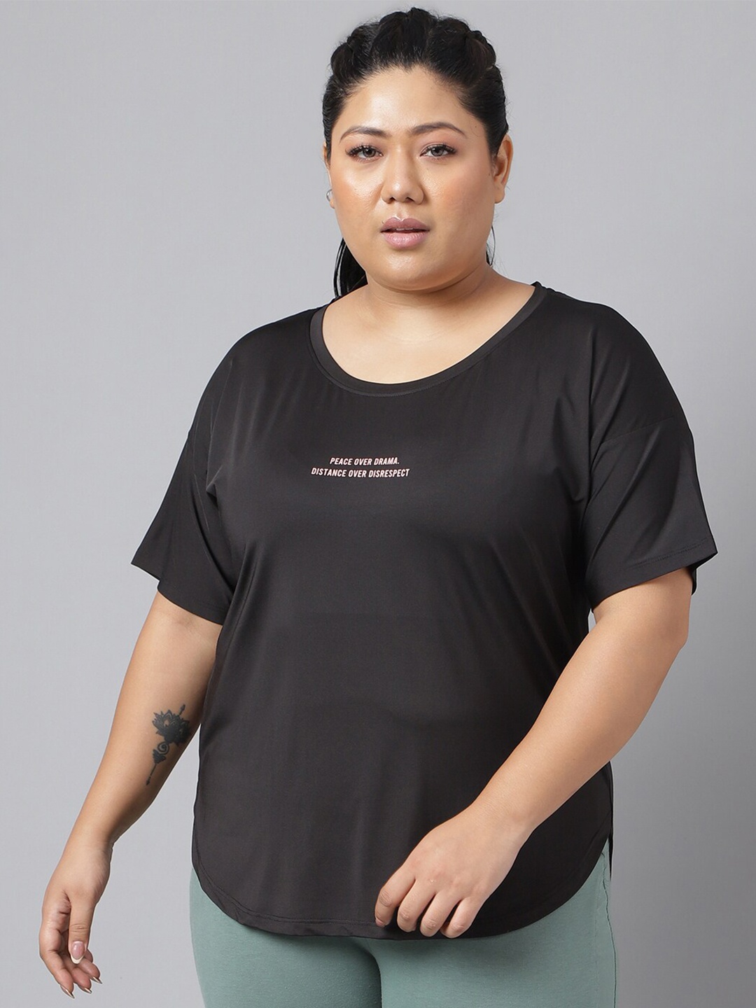 MKH Plus Size Typography Printed Dri-FIT Sports T-Shirt, Black
