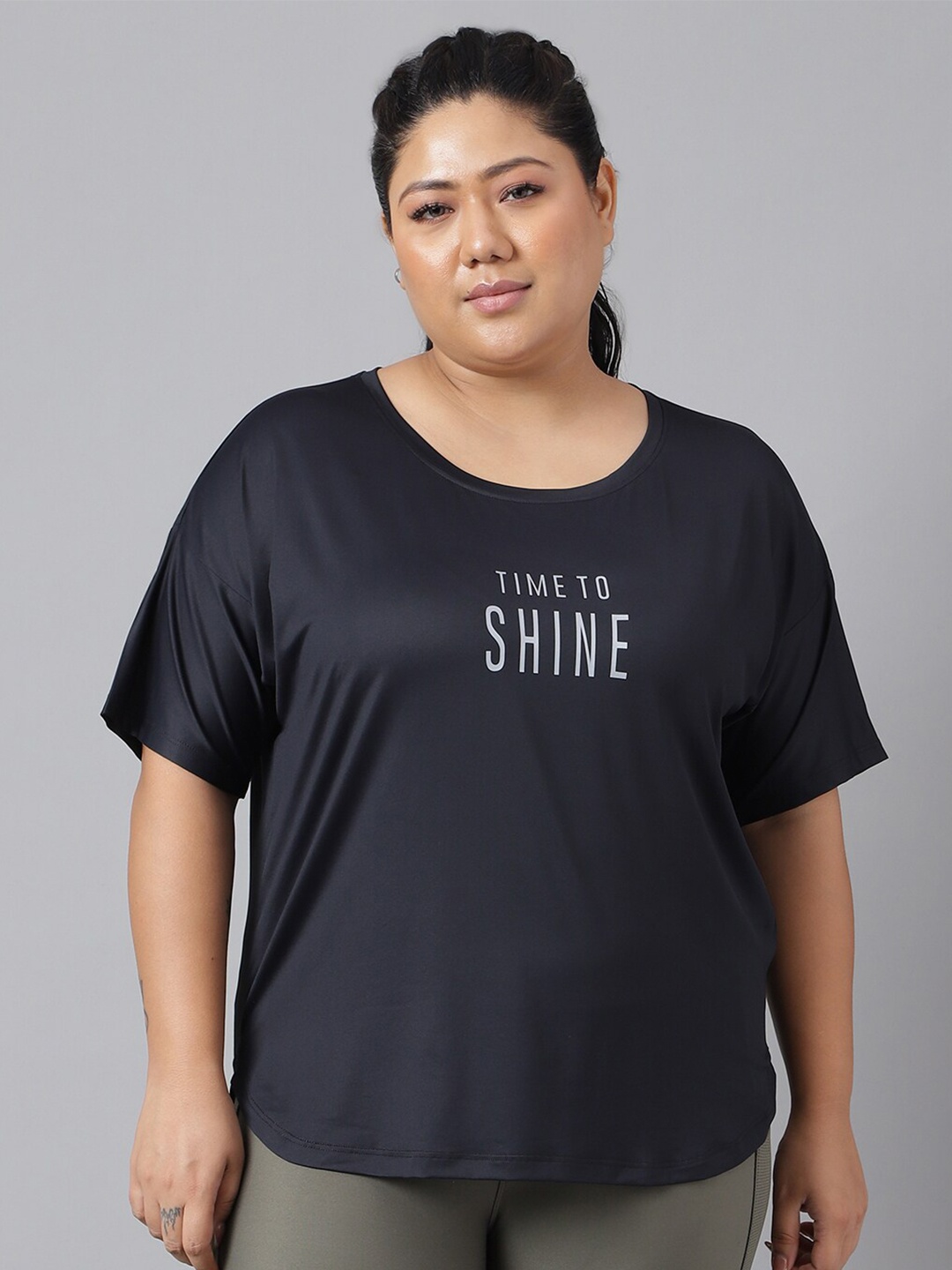 

MKH Plus Size Typography Printed Relaxed Fit Dri-FIT Sports T-shirt, Black