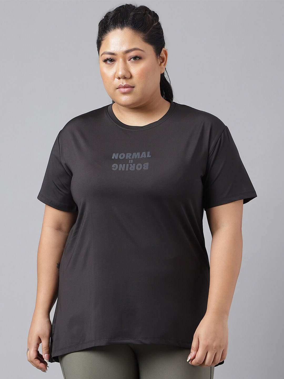 

MKH Plus Size Typography Printed Dri FIT Relaxed Fit Sports T-shirt, Black