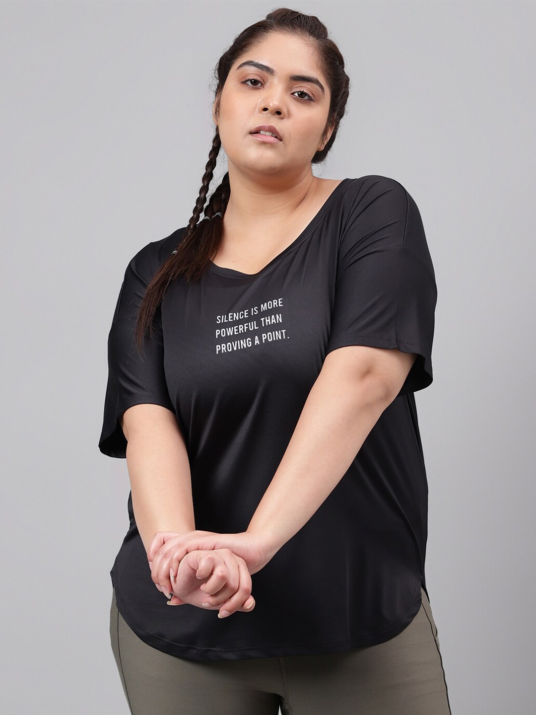 

MKH Plus Size Typography Printed Relaxed Fit Dri FIT T-shirt, Black