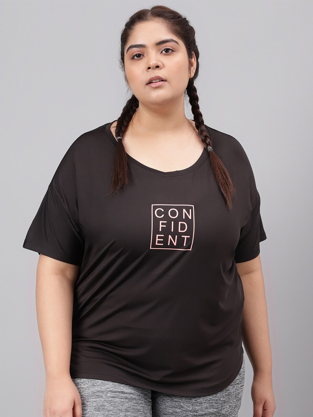 

MKH Plus Size Typography Printed Relaxed Fit Dri-FIT Sports T-shirt, Black