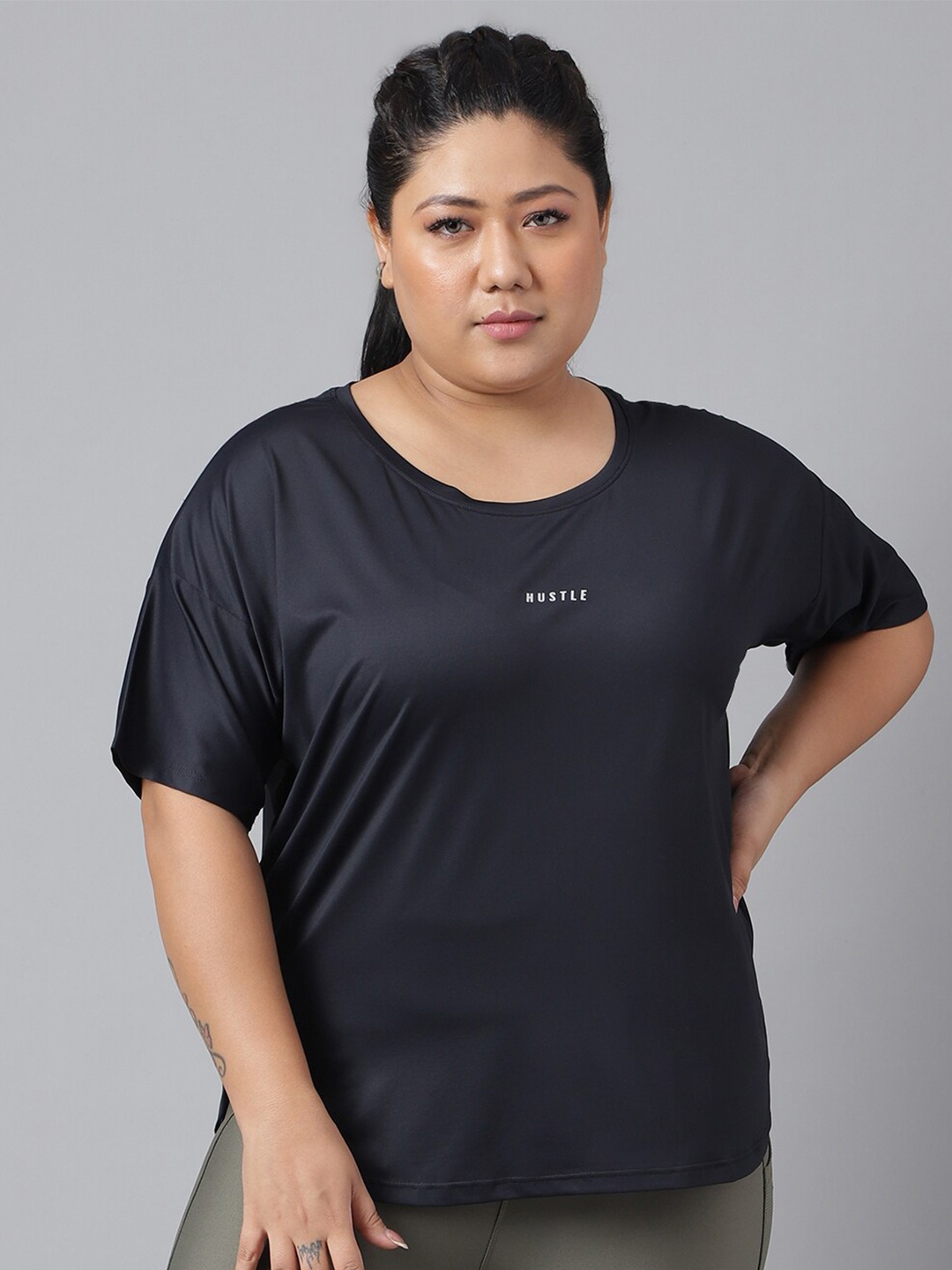 

MKH Plus Size Drop-Shoulder Sleeves Relaxed Fit Dri-FIT T-shirt, Black