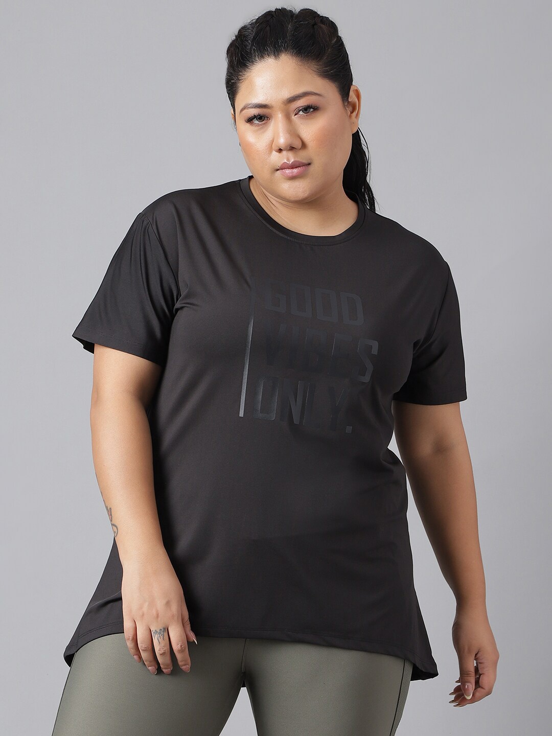 

MKH Plus Size Typography Printed Dri-FIT Relaxed Fit Sports T-shirt, Black