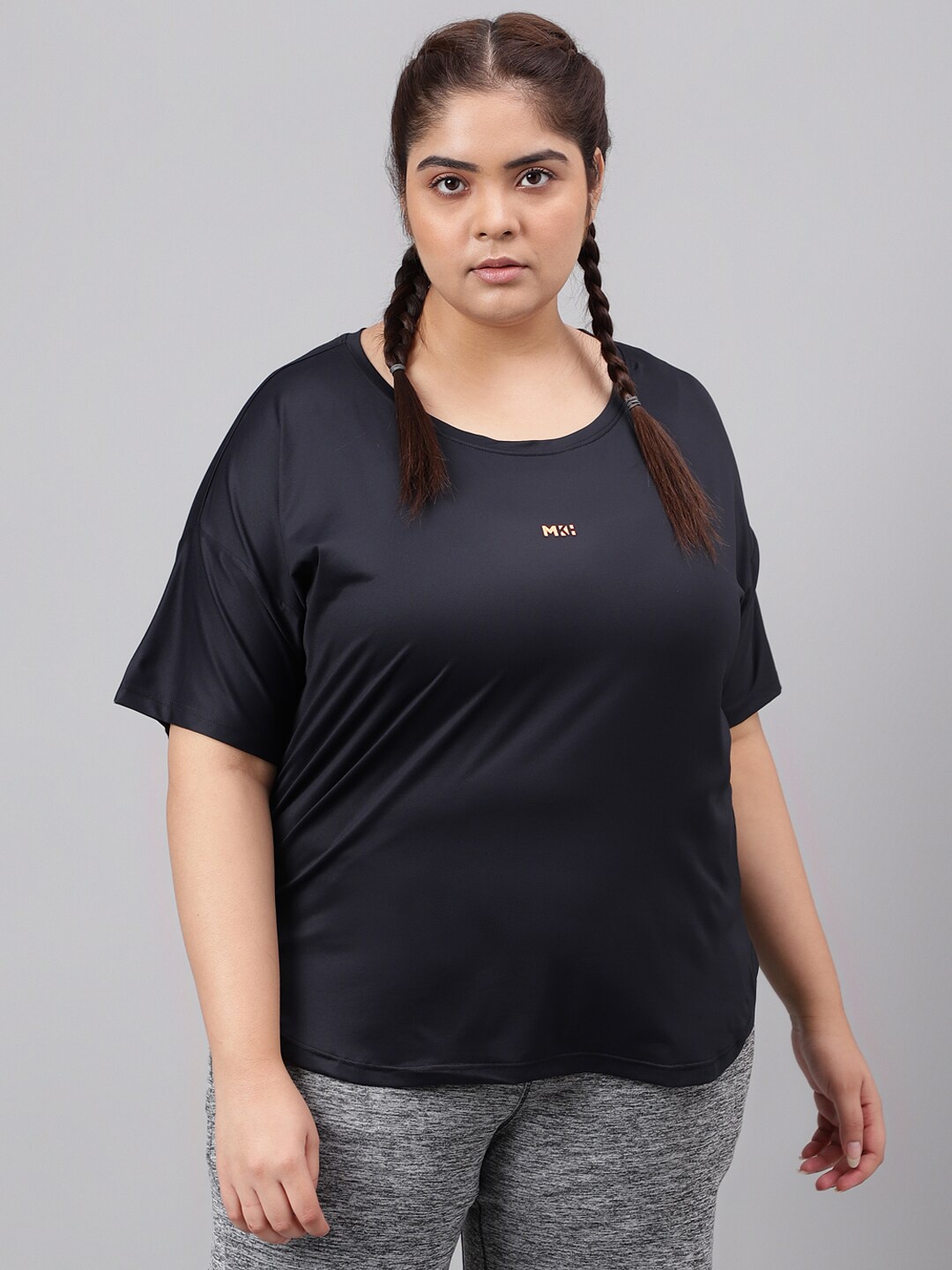 

MKH Plus Size Dri-FIT Round Neck Relaxed Fit T-Shirt, Black