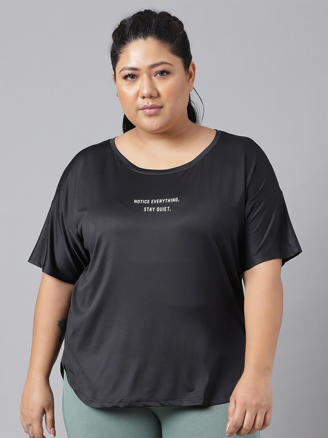 

MKH Plus Size Typography Printed Relaxed Fit Dri FIT T-shirt, Black