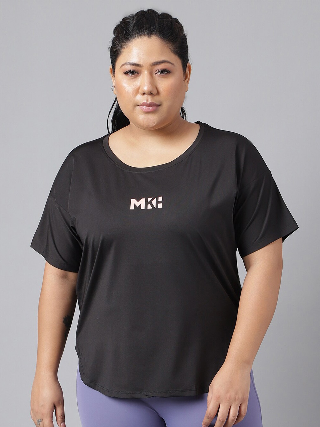 

MKH Plus Size Drop Shoulder Sleeves Relaxed Fit Dri-FIT Sports T-Shirt, Black