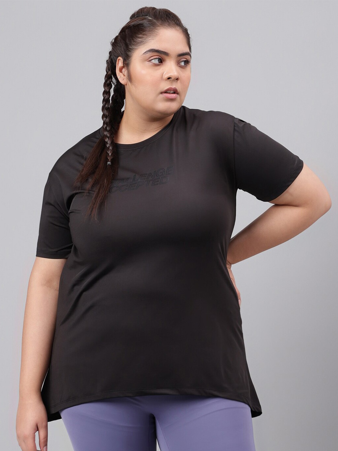 

MKH Plus Size Typography Printed Dri-FIT Relaxed Fit Sports T-shirt, Black