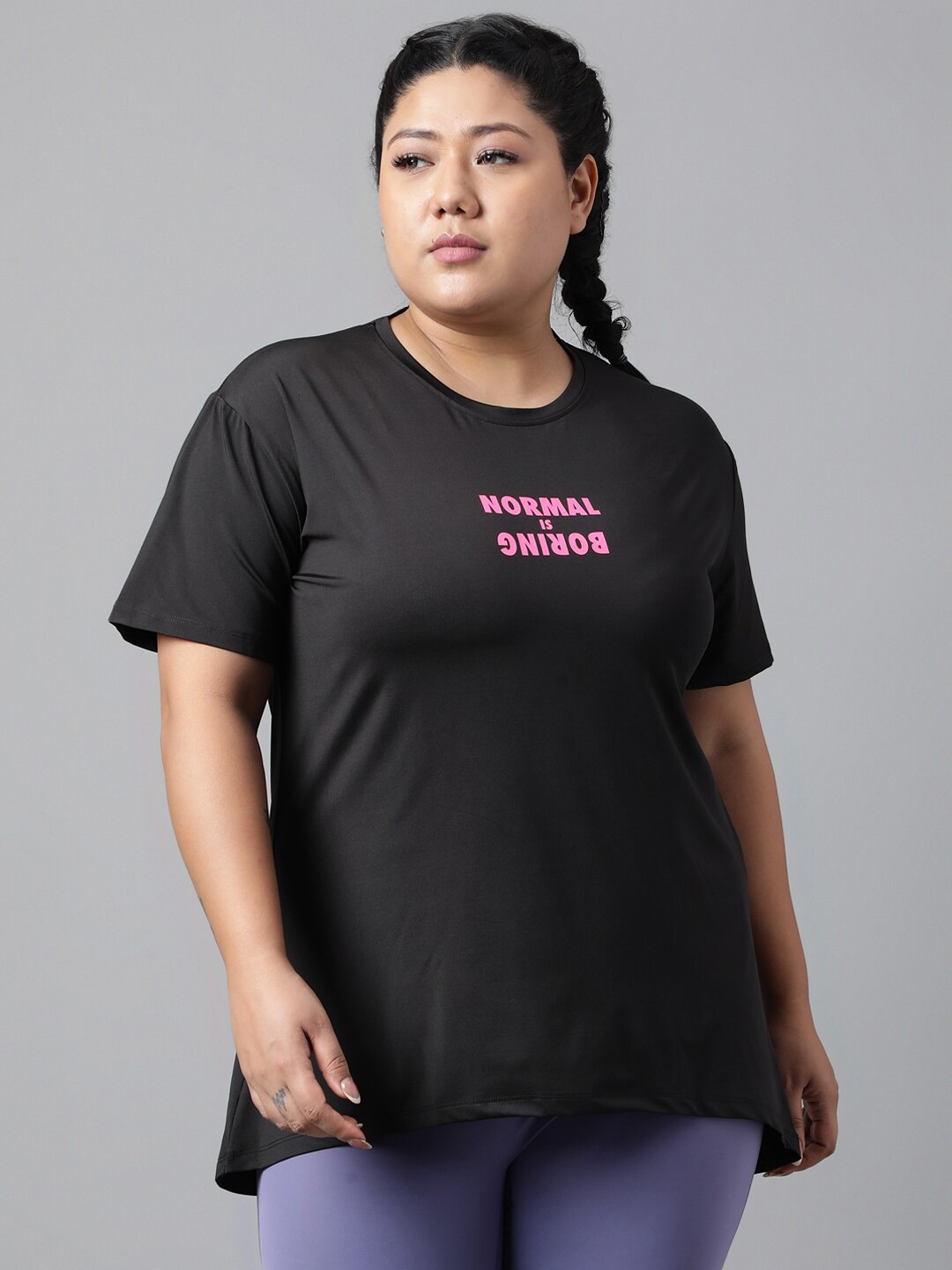 

MKH Typography Printed Plus Size Drop Shoulder Sleeves Relaxed Fit Dri-FIT Sports T-shirt, Black