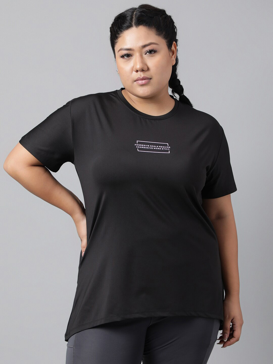 

MKH Plus Size Relaxed Fit Typography Printed Dri-FIT Technology Sports T-shirt, Black