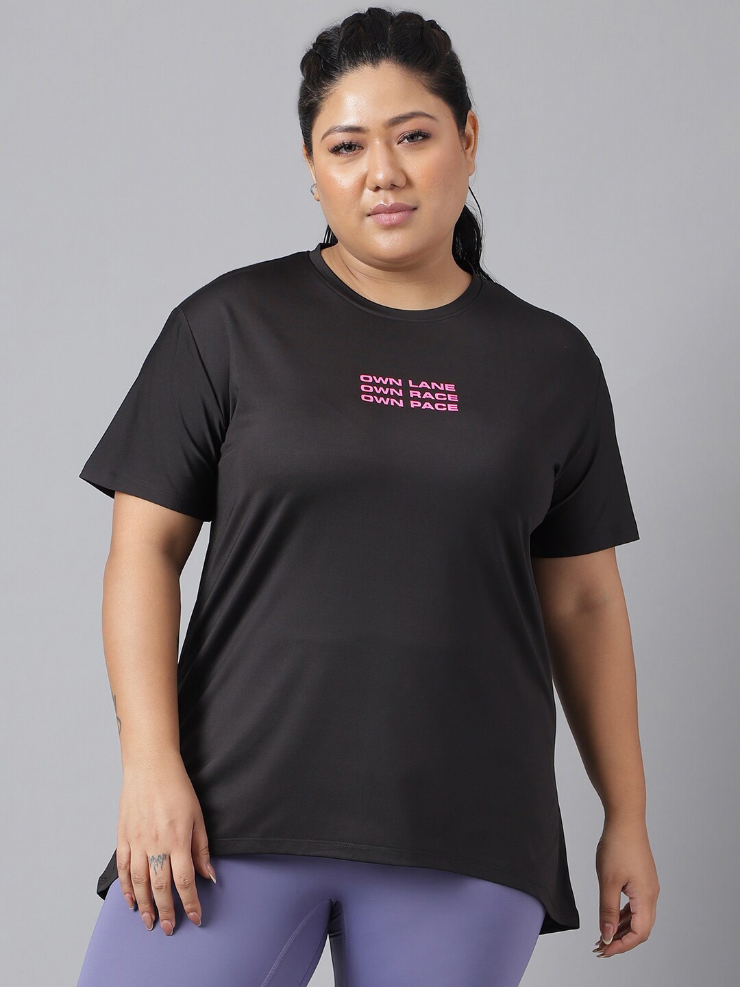 

MKH Plus Size Typography Printed Relaxed Fit Dri-FIT Sports T-shirt, Black