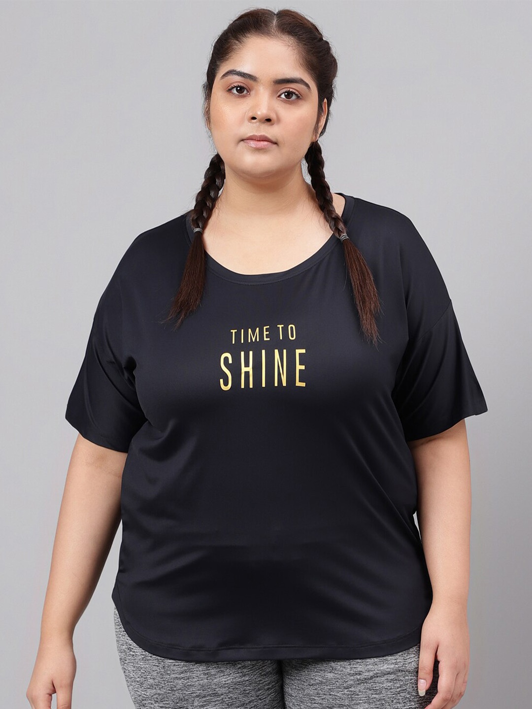 MKH Plus Size Typography Printed Relaxed Fit Dri-FIT T-shirt, Navy blue