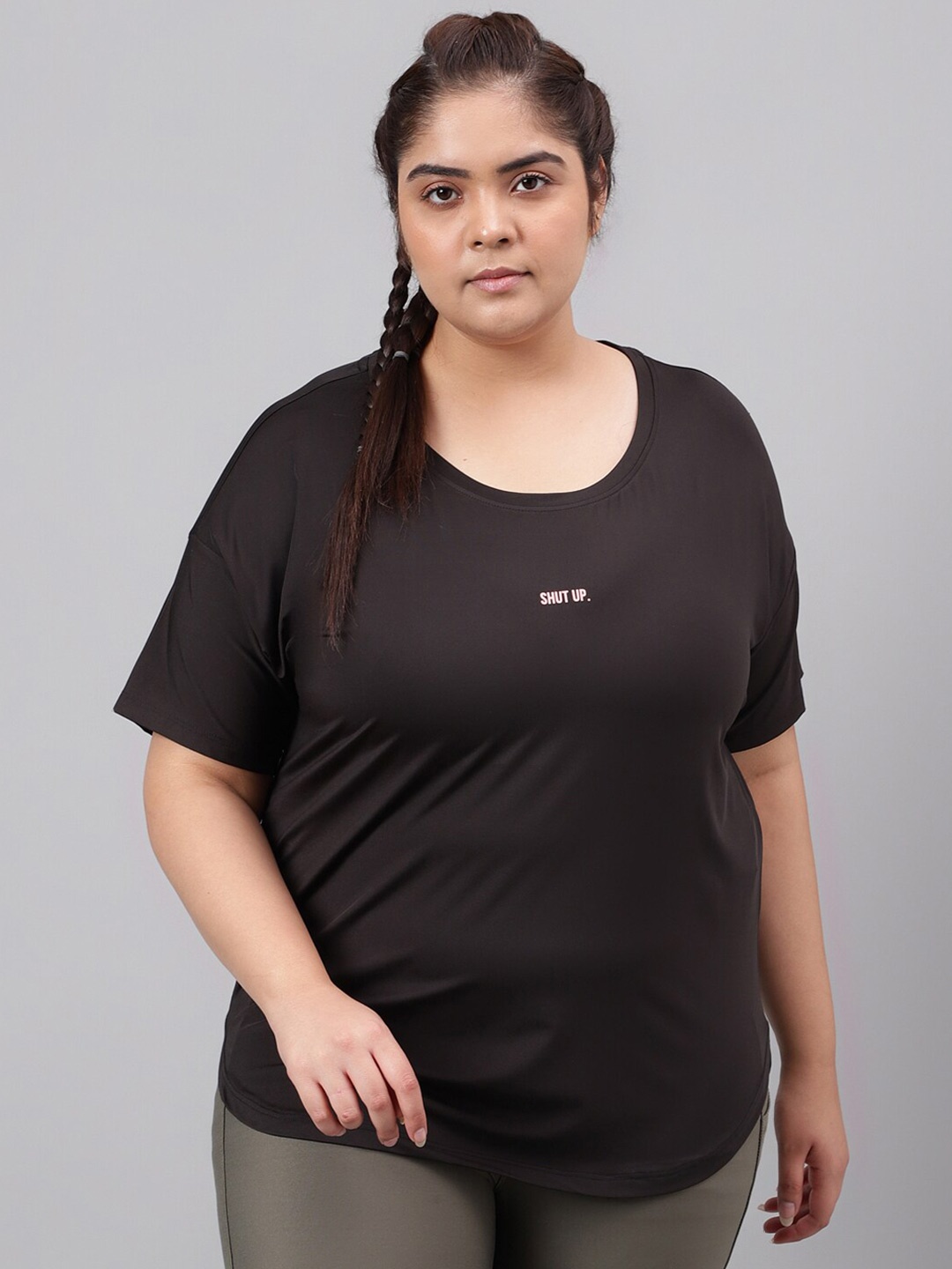 

MKH Plus Size Dri-FIT Round Neck Relaxed Fit T-Shirt, Black