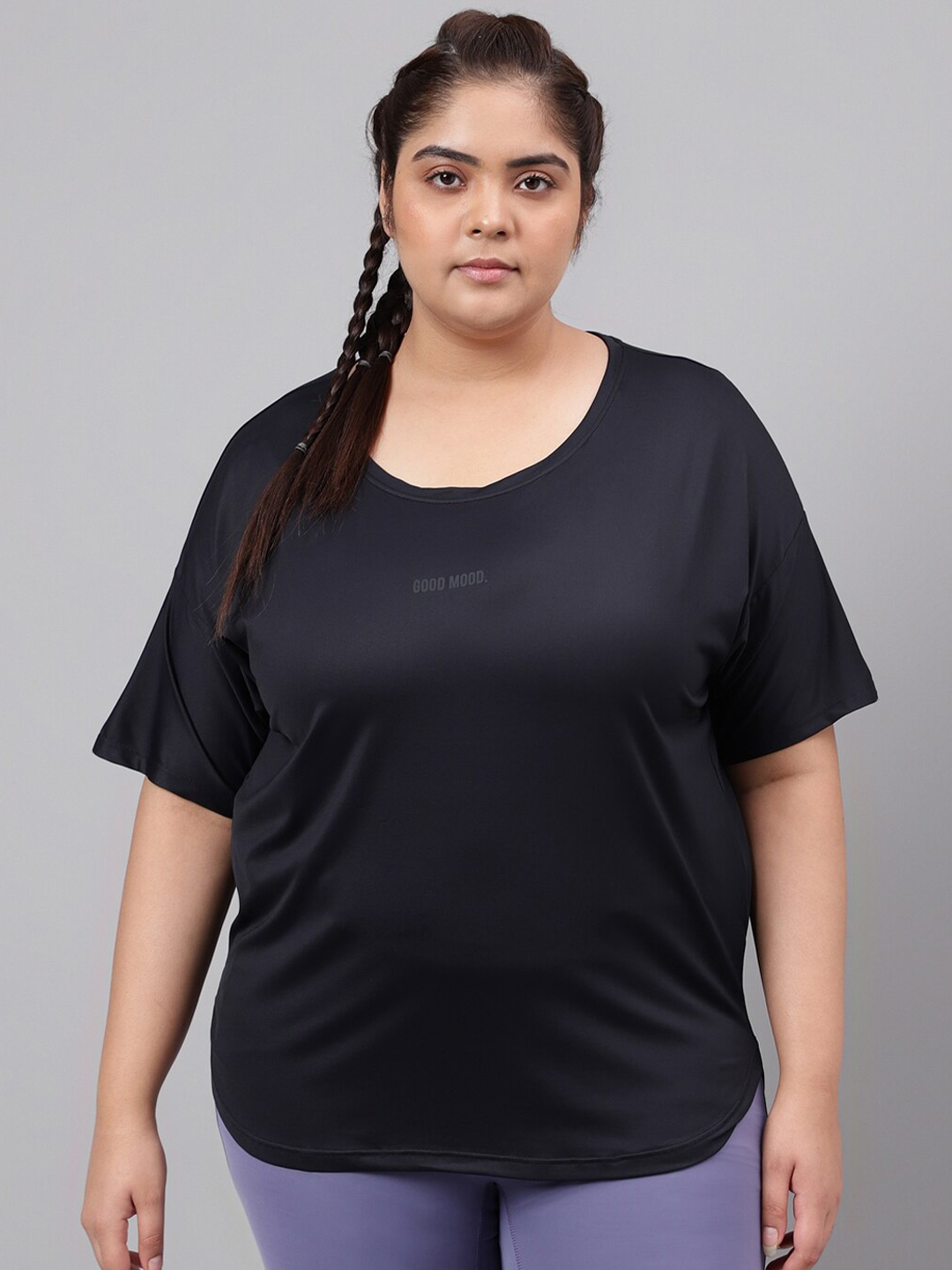 

MKH Plus Size Typography Printed Dri-FIT Sports T-Shirt, Black