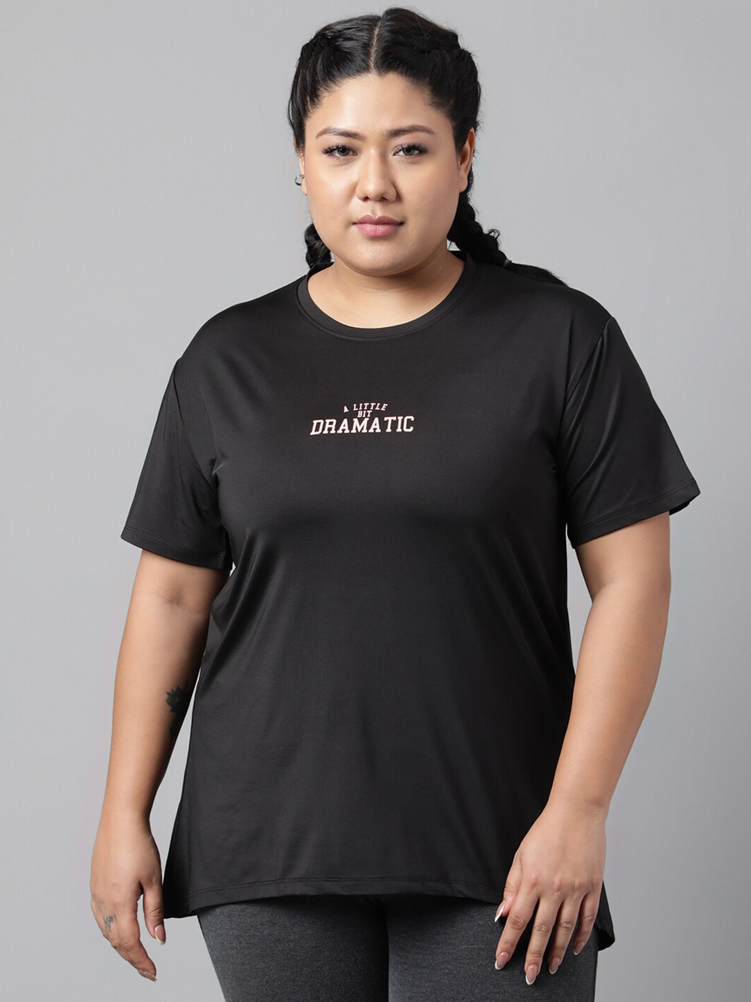 

MKH Plus Size Typography Printed Relaxed Fit Dri-FIT Sports T-shirt, Black