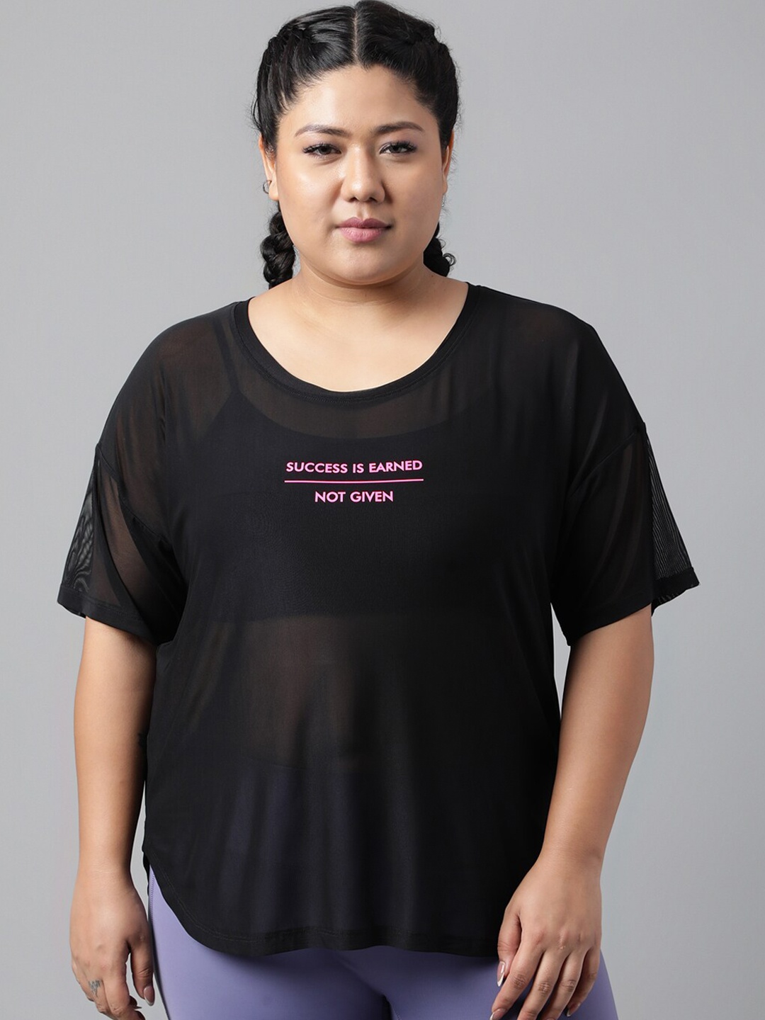 

MKH Plus Size Typography Printed Dri-FIT Relaxed Fit Sports T-shirt, Black