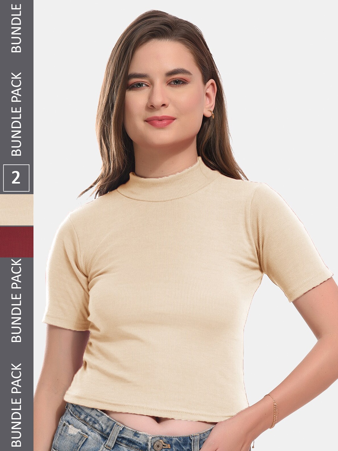 

Boleem Pack Of 2 Ribbed Cotton Fitted Crop Top, Cream