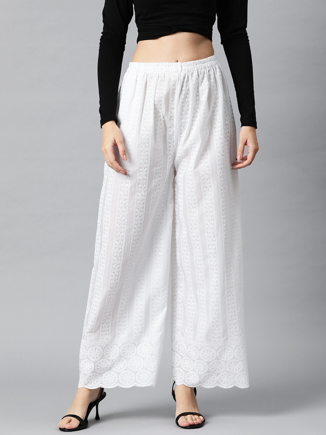 

Readiprint Women Embroidered Ethnic Palazzos, White