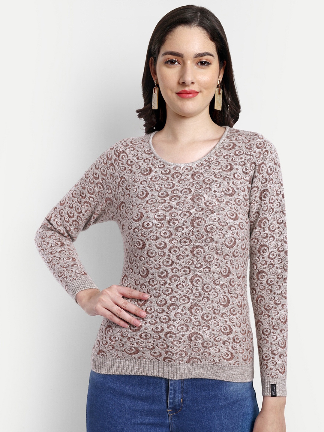 

CREATIVE LINE Self Design Woollen Top, Beige