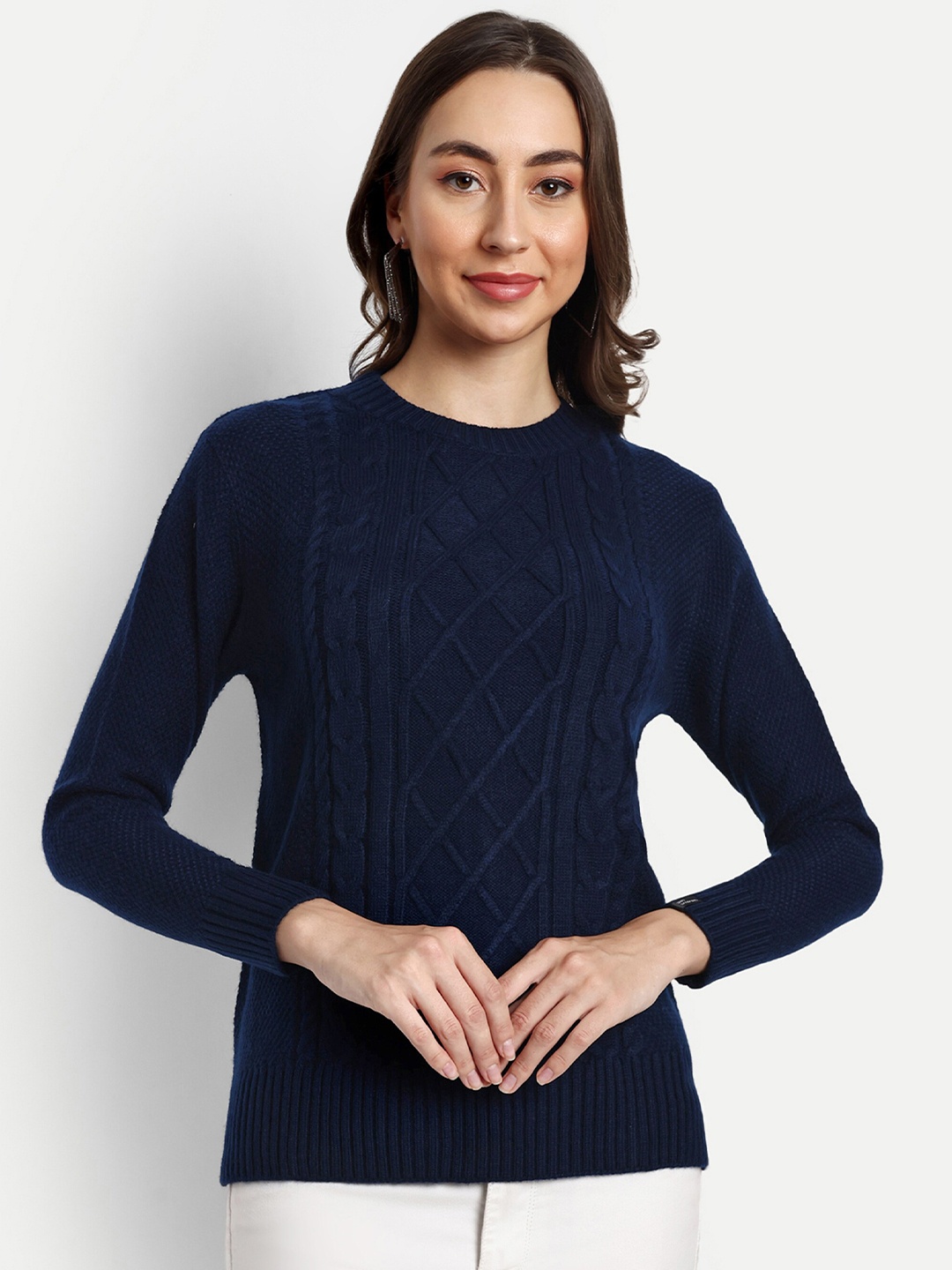 

CREATIVE LINE Self Design Woollen Top, Navy blue