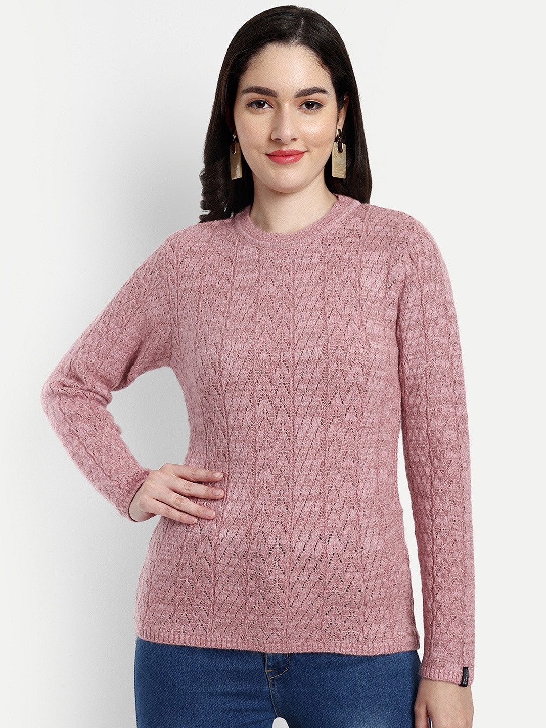 

CREATIVE LINE Self Design Woollen Top, Pink